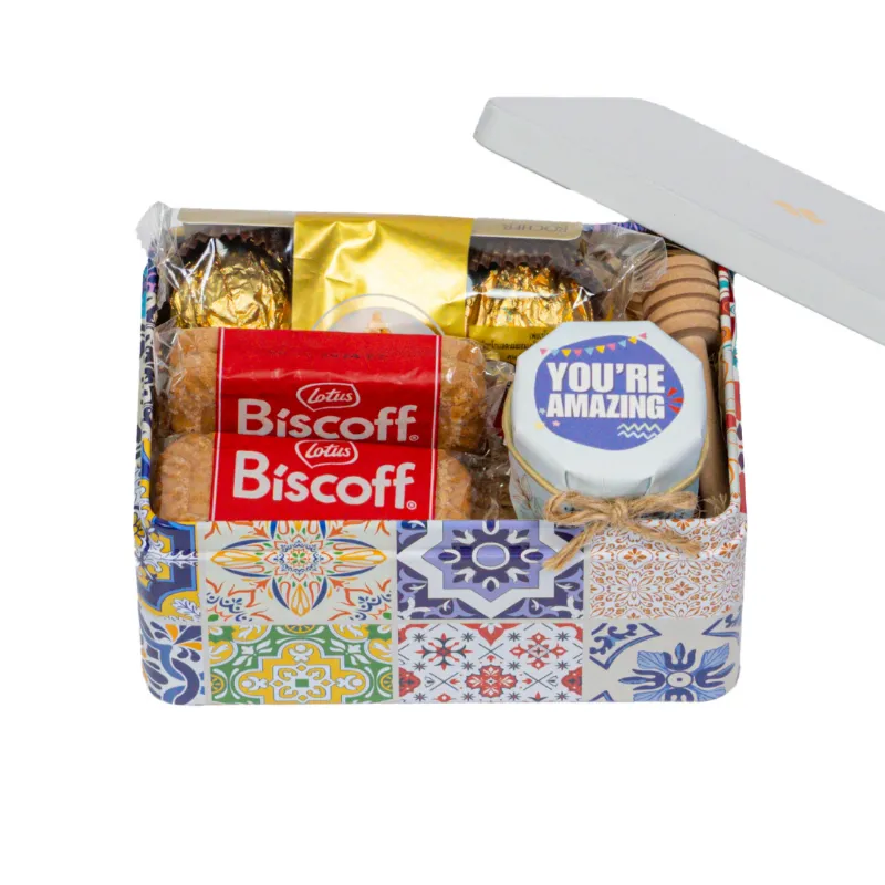 HoneySpree Sweet Appreciation Treat Tin with honey and snacks