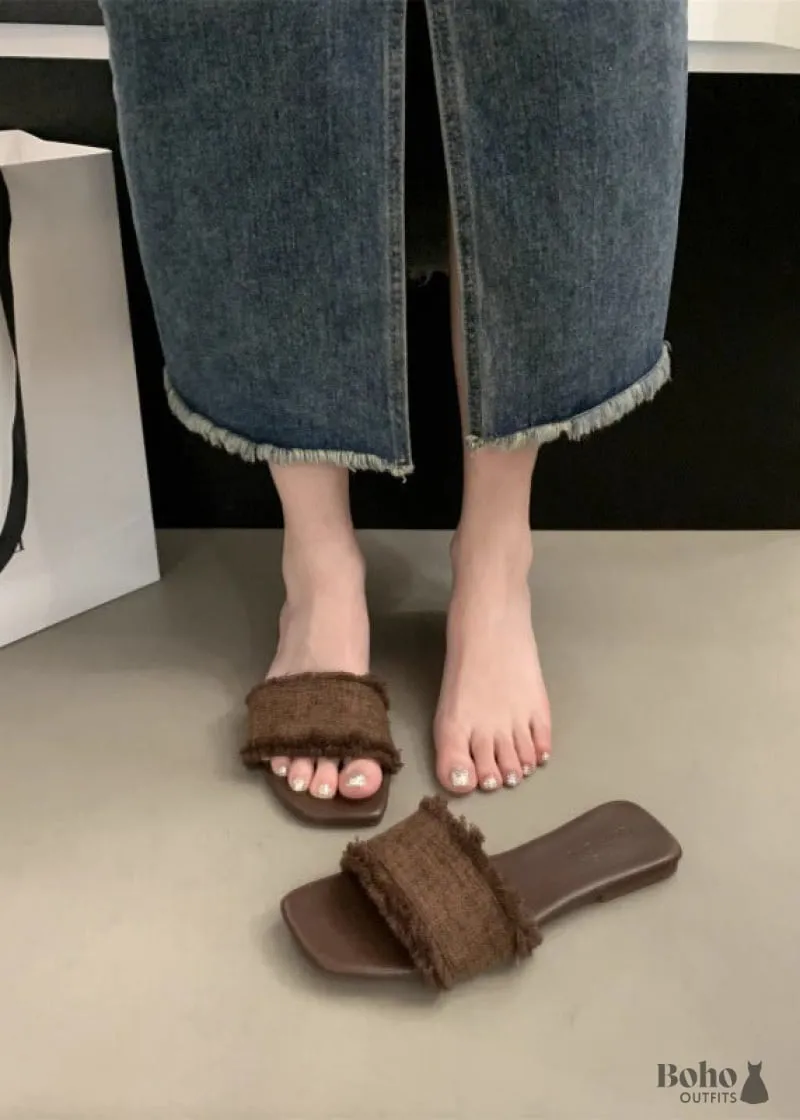 Boho Dress soft flat beach slippers with denim upper and rubber sole