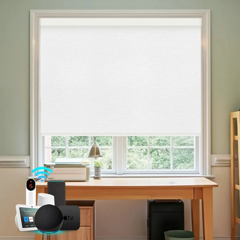 Bringnox Motorized Roller Shades 100% Blackout Treebark fabric texture close-up