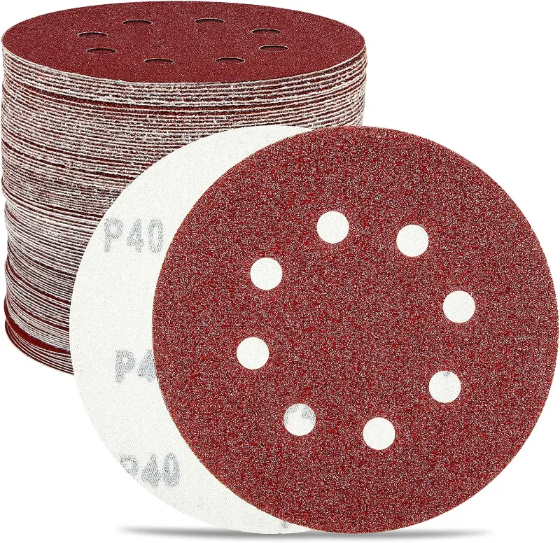 HYCHIKA 100-piece sanding discs set, 5 inch 8 holes hook and loop sandpaper for orbital sander