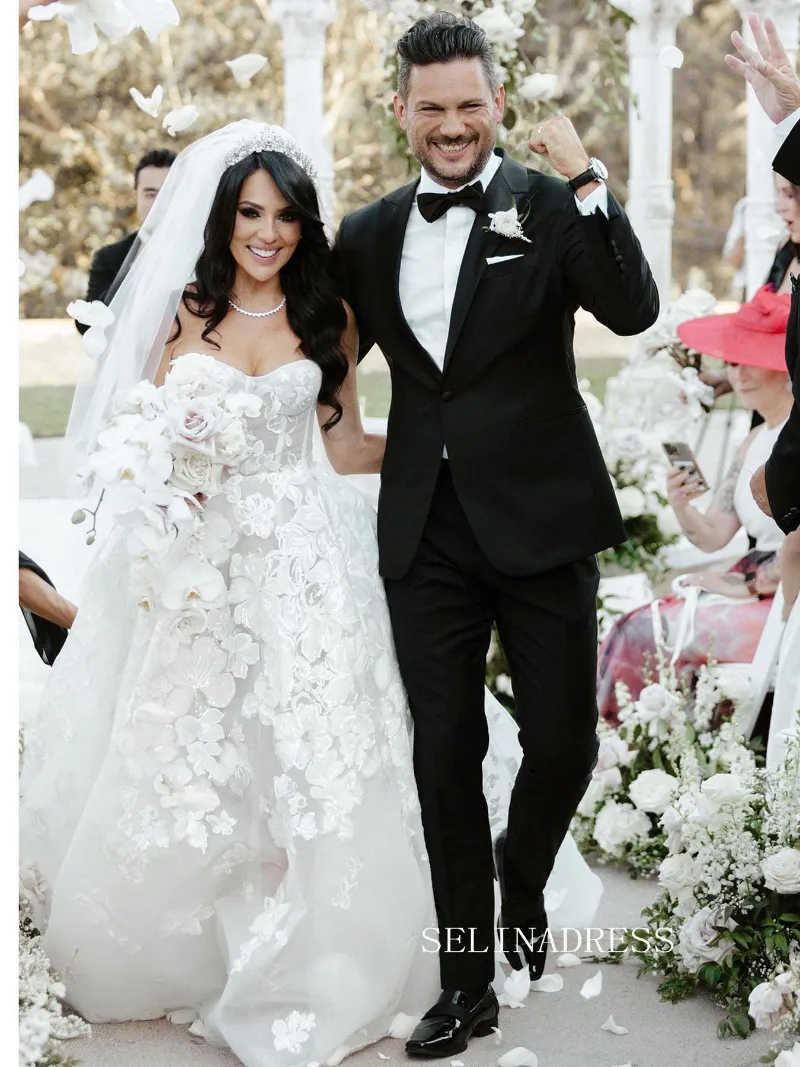 Selinadress A Line Sweetheart Lace Wedding Dresses Cathedral Train Rustic Wedding Gowns kop129 lace applique tulle gown with cathedral train