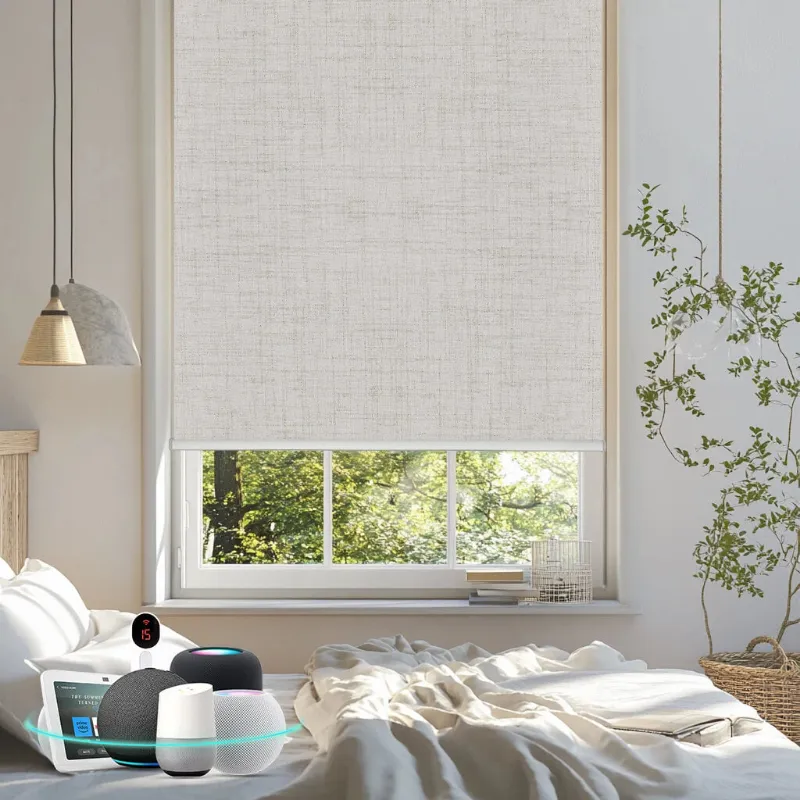 Bringnox Motorized Roller Shades 100% Blackout Vigor installed in a modern interior