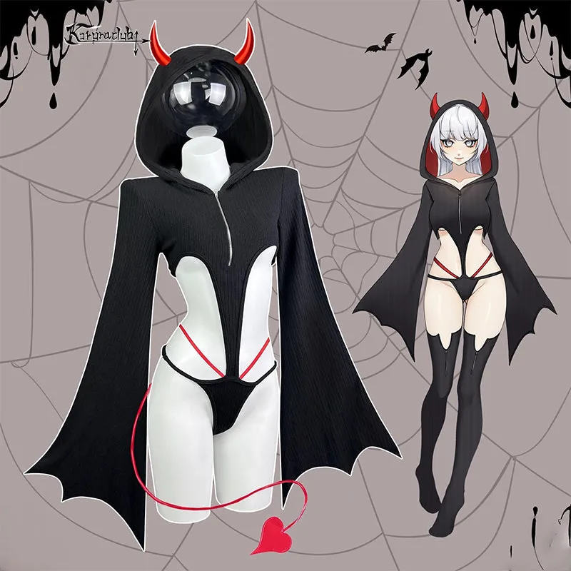 Koruraclub BAT BODYSUIT AH040 black knit bodysuit with bat tail and socks