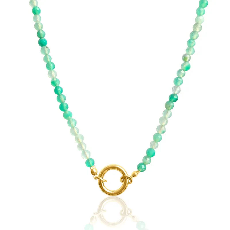DORSYA Sicily Personalise Me Green Agate Gemstone Necklace with faceted green agate beads and gold ring clasp