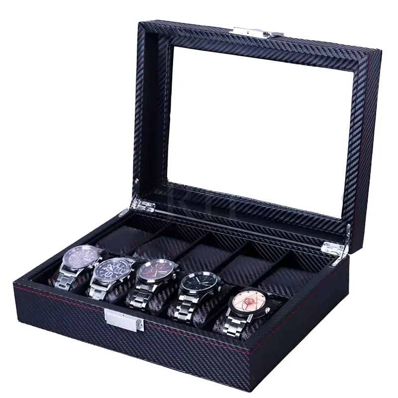 Rotation Horlogère Boite à Montre Prestige Spacieuse black and red carbon-look watch case for 10 pieces