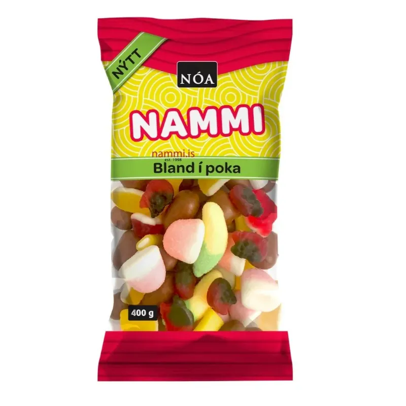Nammi Bland í Poka mixed candy bag by Nói showing assorted Icelandic sweets