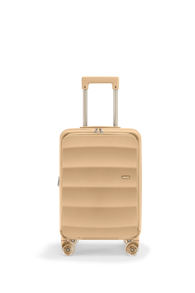 4MYTU Tank Lite Carry-on in Beige Brown suitcase with front-opening design