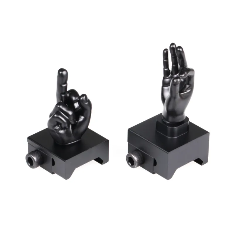 The Stinger Tools Black Novelty Finger Iron Sight Set showing straight Middle Finger and OK Hand design