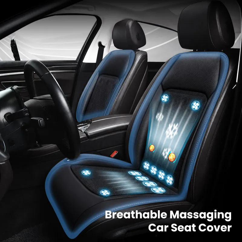 Tesstudio Breathable Massaging Car Seat Cover For Tesla showing front seat cover with ventilation fans