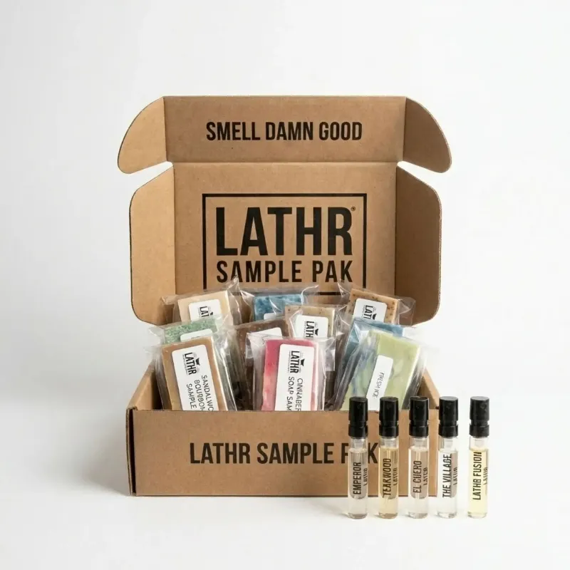 LATHR Sample Pack with soap samples and cologne testers