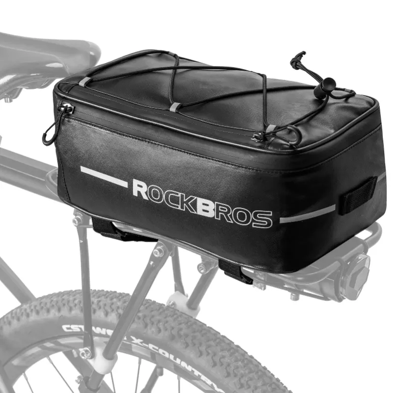 RockBros US Bike Rear Rack Bag mounted on bicycle rear rack with reflective stripes