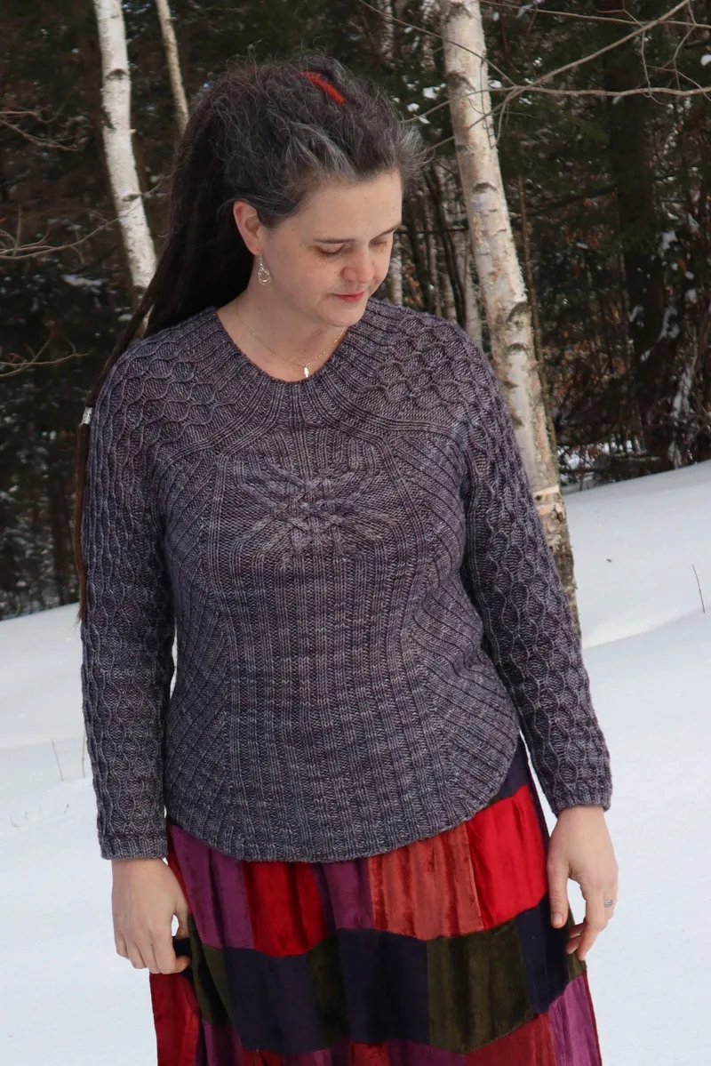 Kristen TenDyke Blackberry Pie Sweater with ribbed collar and diagonal rib detail on body