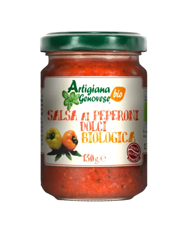 Vegaliano Sweet Pepper Sauce jar, vibrant orange-red sauce