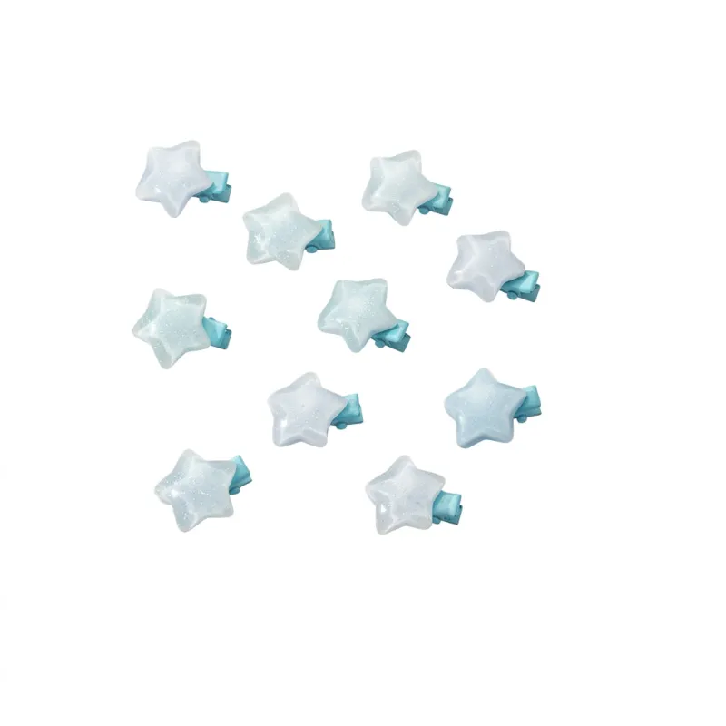 Shoptery Decora Glitter Star Mini Hair Clips in White & Blue — Set of 10, tiny star clips spread out