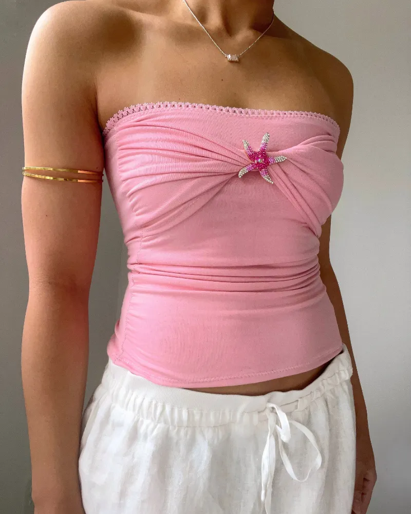 Bit By Angie Emmy starfish tube top in Light pink with removable rhinestone starfish pin