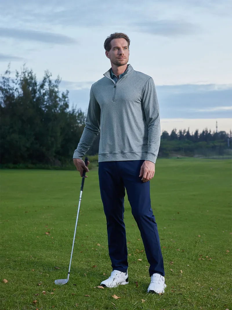 Maelreg Golf Quarter Zip Melange Pullover in navy melange