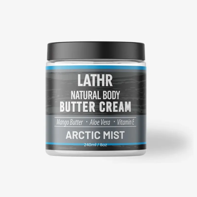 LATHR Body Butter Cream Arctic Mist jar with icy blue design