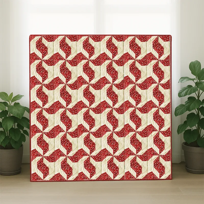 Boho Blanket Dancing Poinsettias Quilt Pattern, a square quilt with festive poinsettia styling