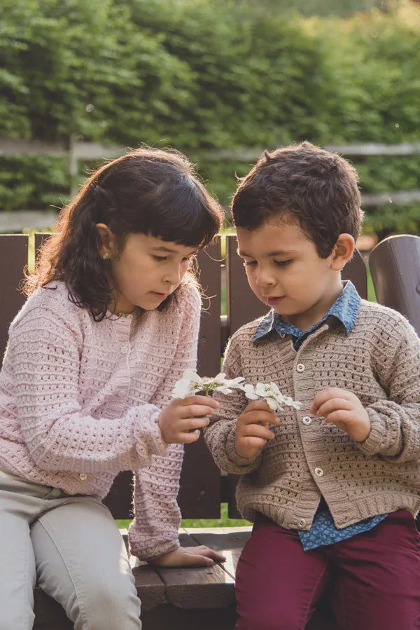 Kristen TenDyke Eyelet Ridge Sweater for kids showing airy eyelet ridge stitch throughout body and sleeves