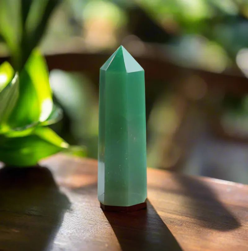 Turix Aventurine Quartz Crystal Point in green, approximately 8-9 cm tall
