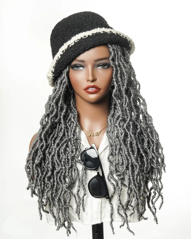 Jaliza 24-inch Salon-level Salt and Pepper Knotless Locs HD Full Lace Wig With Flat Roots showing locs in salt and pepper coloring