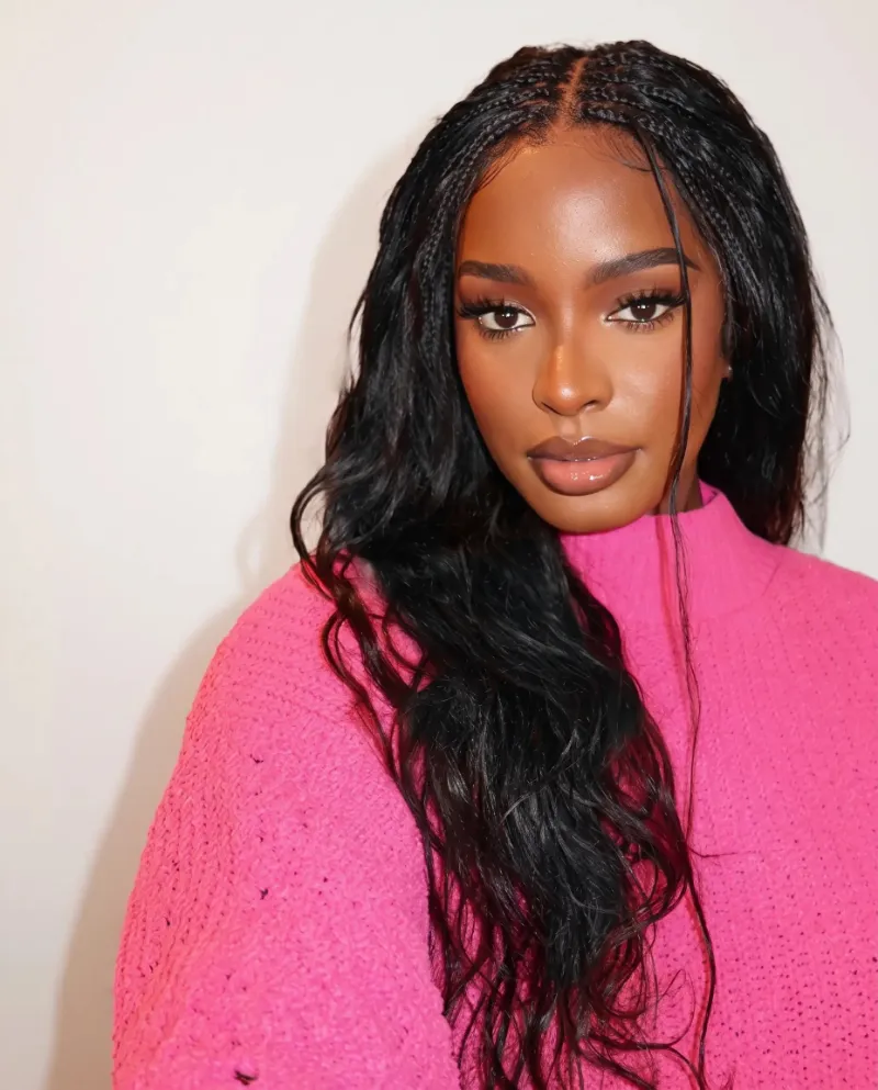 Jaliza Michelle Salon-Style Glueless Miracle Braided Wig Pre-Bleached Swiss HD Full Lace Boho Box Braids Bora Bora Human Hair Body Wave Curl