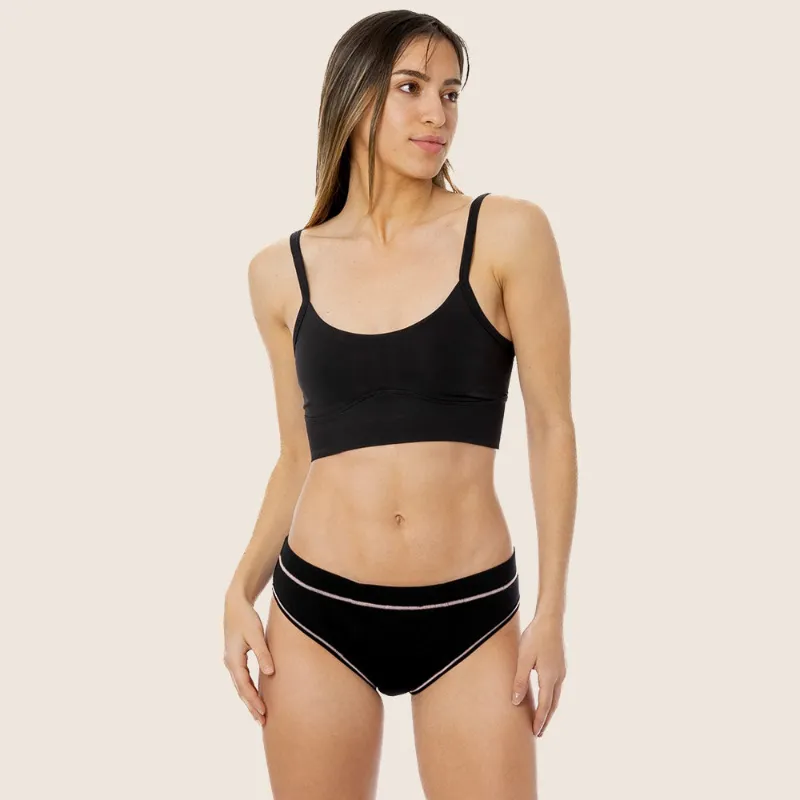 Lilova Teen Ava Cotton Bikini black period underwear for teens, front and back view