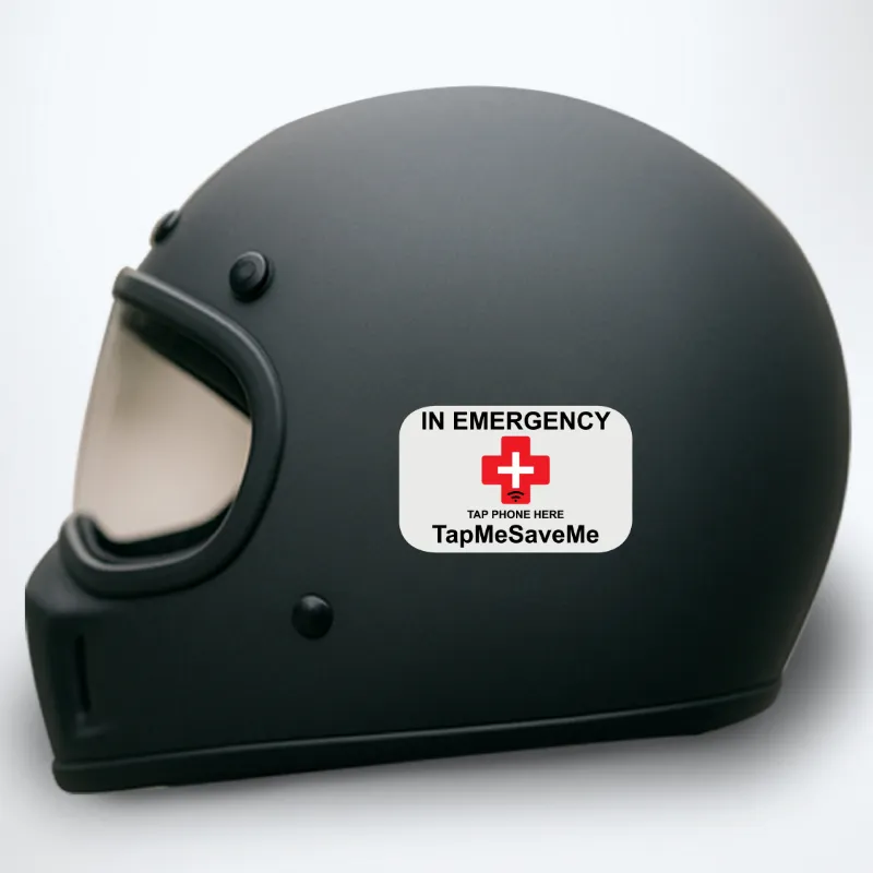 TapMeSaveMe 10-Pack NFC Emergency Contact Stickers showing white adhesive labels ready for phones.