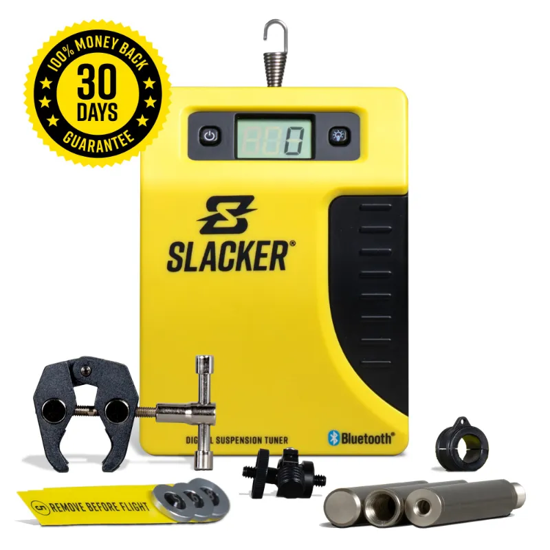 Slacker digital suspension tuner with virtual fender mount for mountain bikes and motorcycles