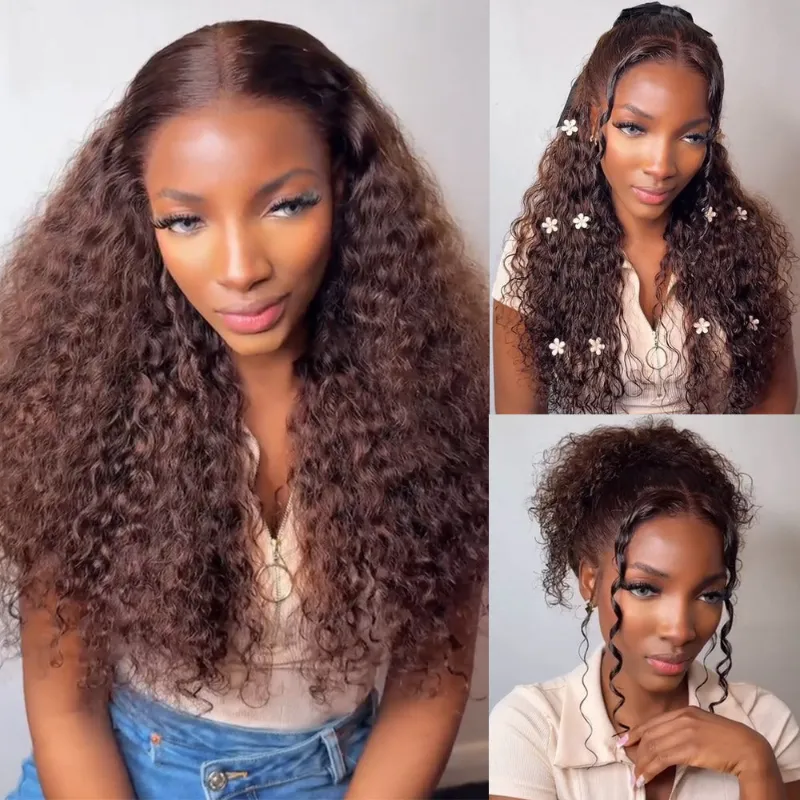 Megalook 13x6 Three-Go Glueless Wig Curly glueless wig with drawstring shown on wig head