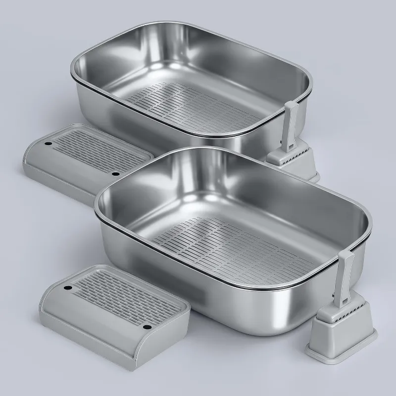 Furrbby Dual-Pan Sifting Litter Box 2-Set Bundle with collecting steps