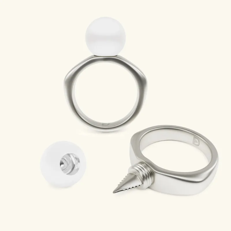 Defender Ring Luna oversized pearl self-defense ring concealed blade