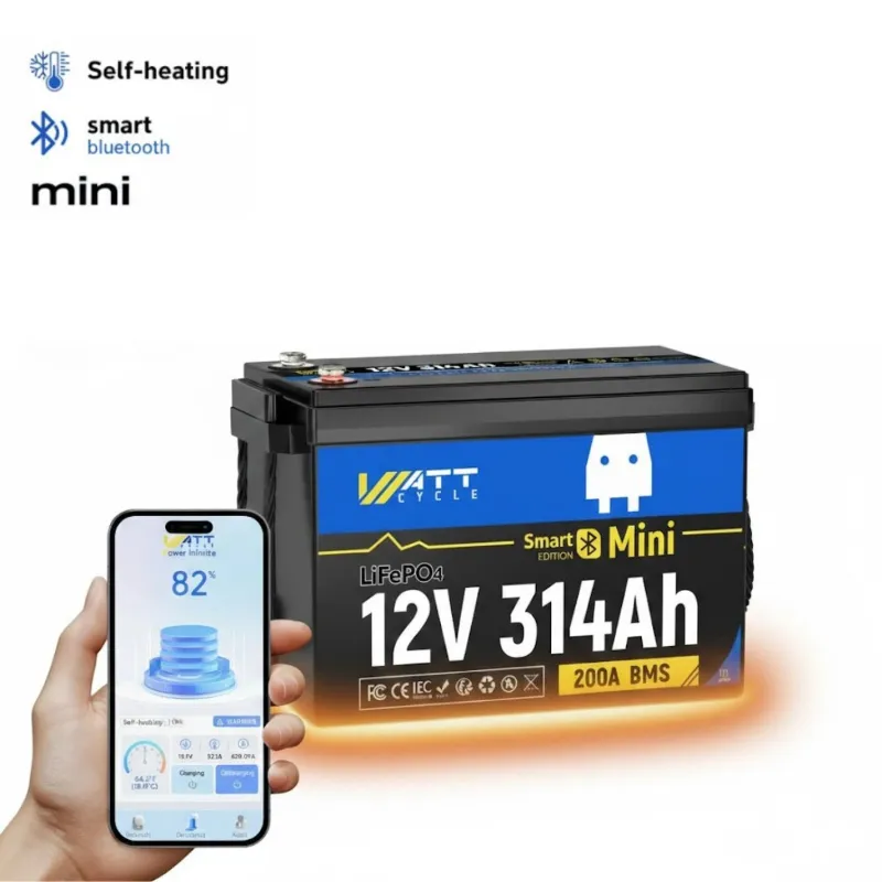 WattCycle 12V 314Ah Mini Heated Bluetooth LiFePO4 Battery with 200A BMS and heavy-gauge cabling