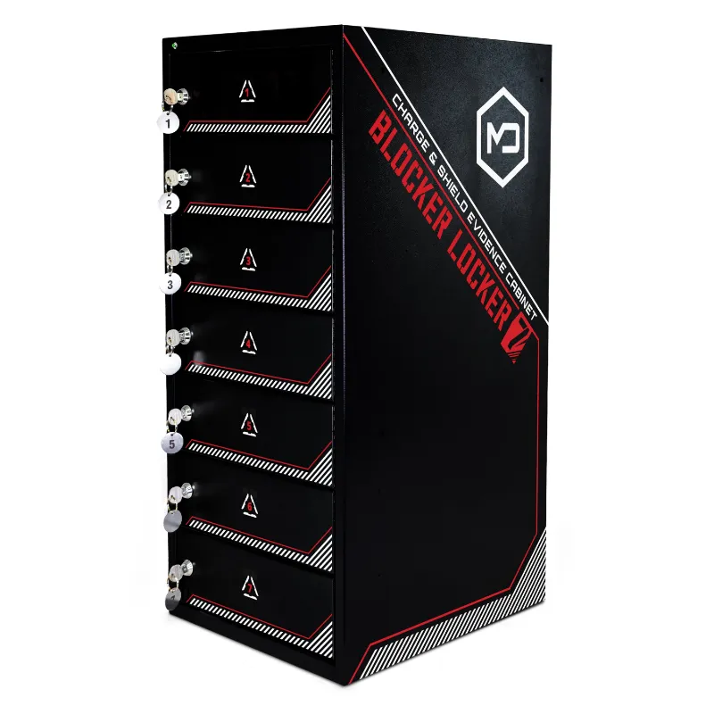 MOS Equipment Mission Darkness Blocker Locker 7 shielded forensic evidence cabinet with seven locked compartments