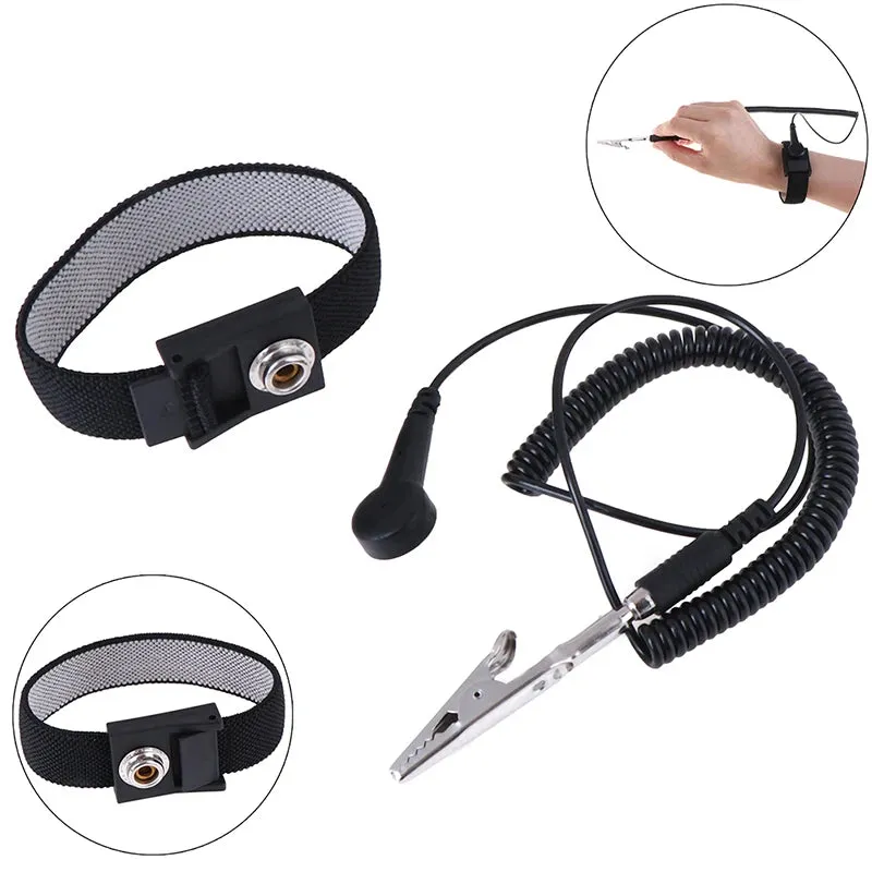 Kicklo Adjustable Anti Static Wrist Band Strap with coiled cable and metal clasp