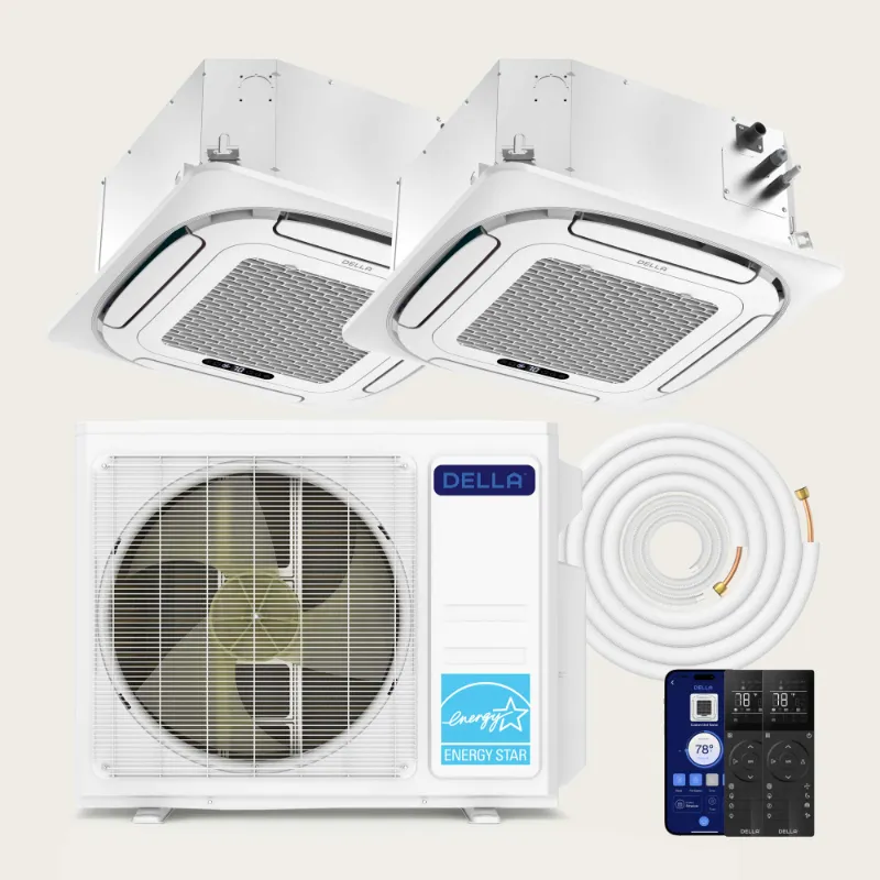 Della Home 18000 BTU Dual Zone Ceiling Cassette Mini Split AC recessed indoor unit
