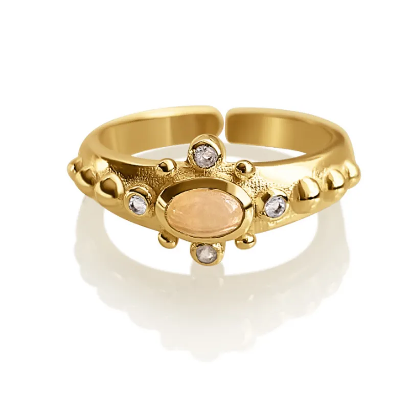 DORSYA I Am Radiant Gold Opal and Labradorite Ring with textured band and gemstones