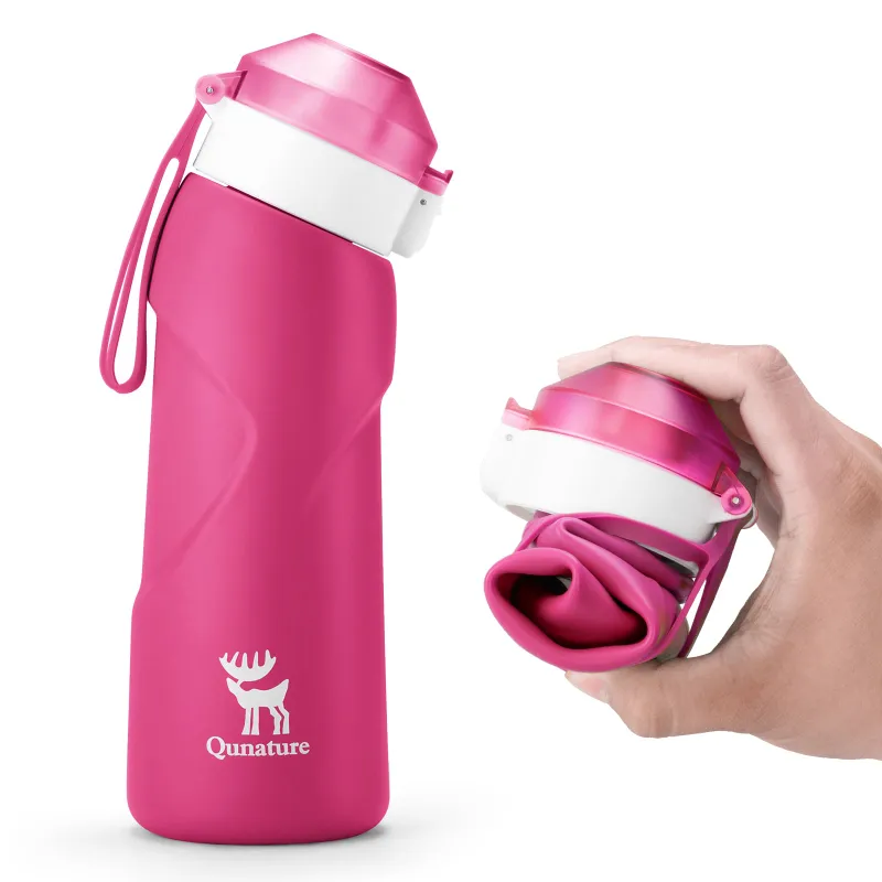 RockBros US Collapsible Silicone Water Bottle with angled spout in expanded form