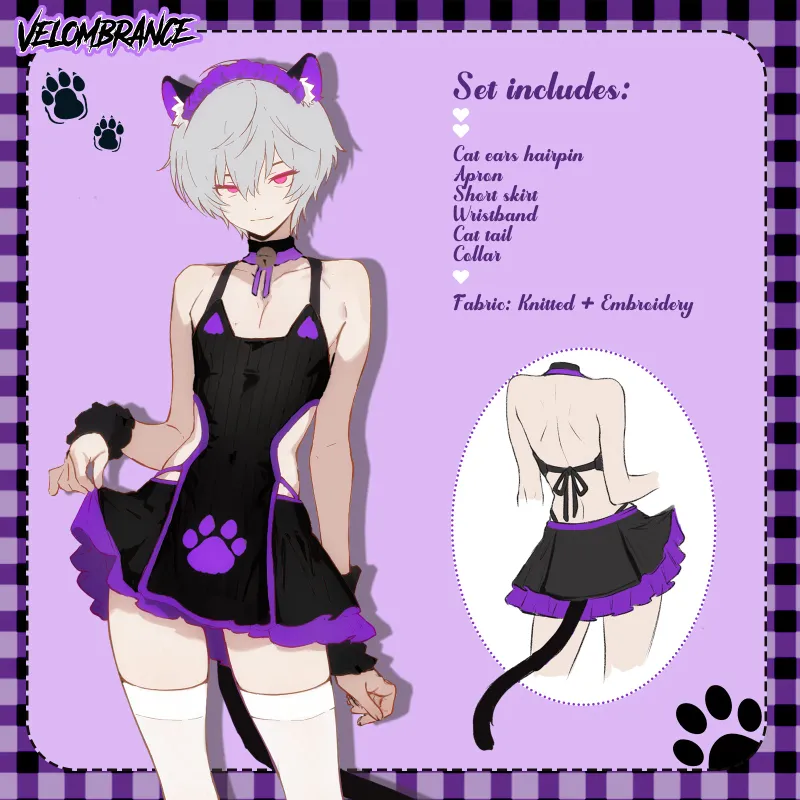 Velombrance Pre-Order Purple Femboy Cat Cosplay Set 6-Piece AS68 on model