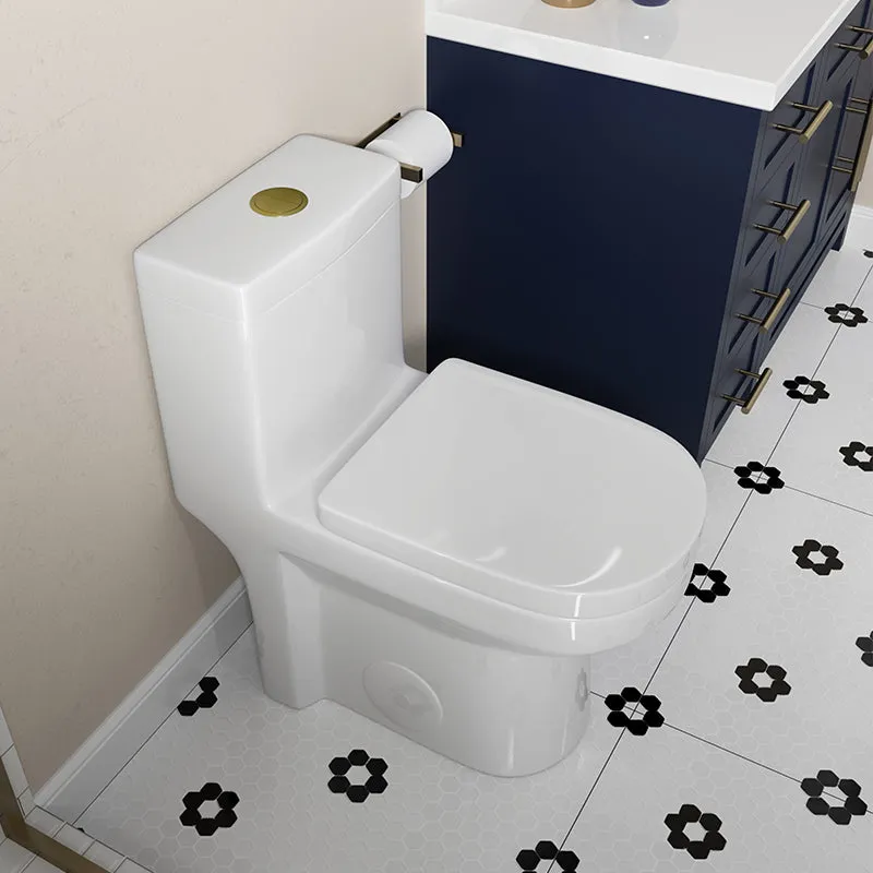 HOROW 8733G compact one-piece toilet showing gold dual-flush button