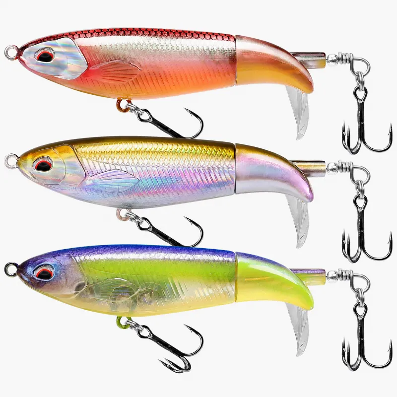Truscend Fishing Topwater Fishing Lure Minnow Revenge Plopper Lure with rotating tail blade