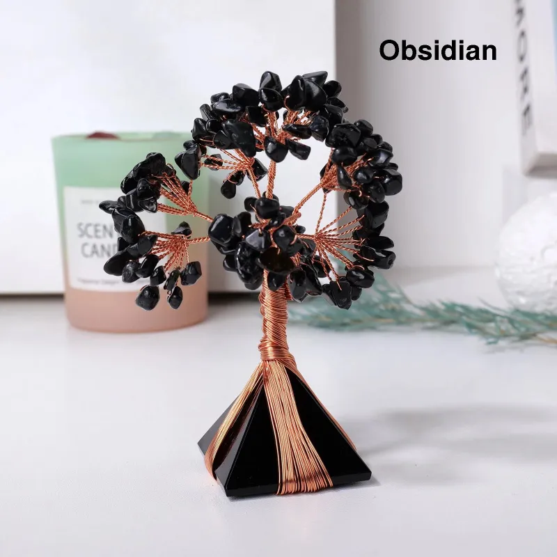 Turix Black Obsidian Crystal Tree with polished stone branches on square base