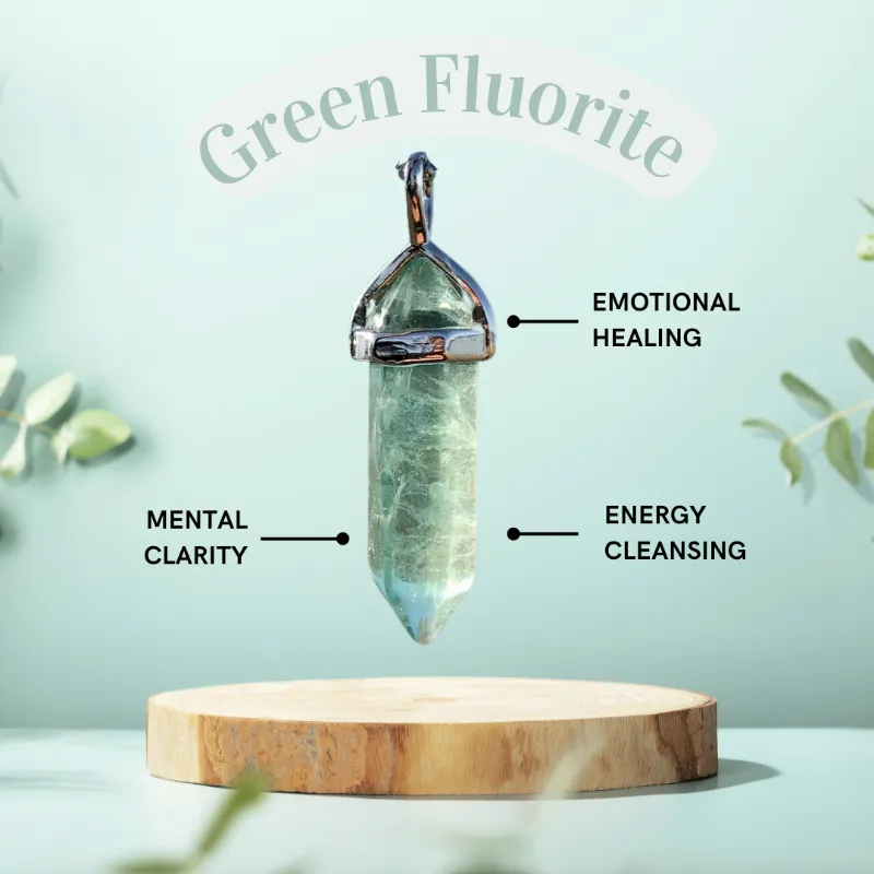 Turix Green Fluorite Crystal Point Necklace featuring natural fluorite crystal pendant on chain