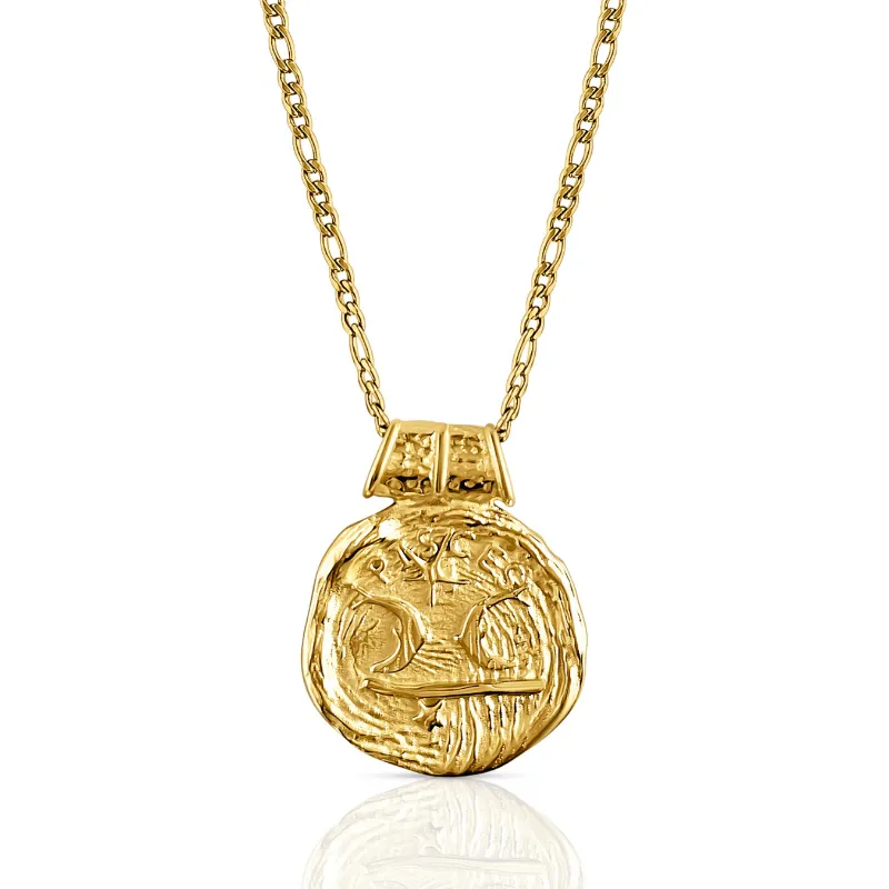 DORSYA Pisces Zodiac Coin Necklace with vintage-inspired gold pendant on chain