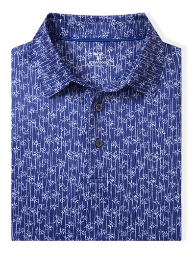 DTWOOO Men's Print Performance Polo in Bamboo print, front view of collared golf polo shirt