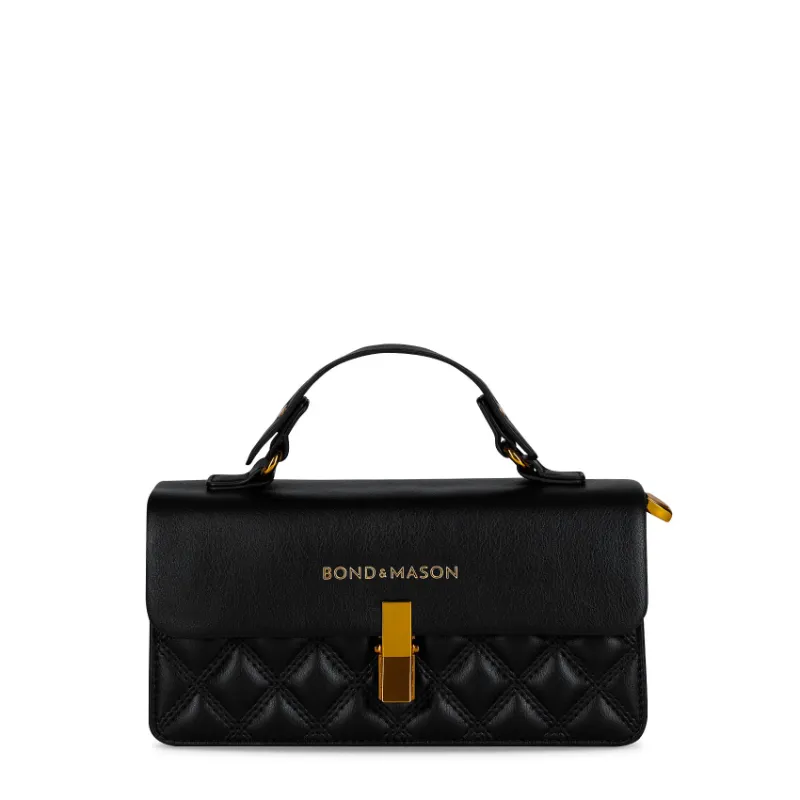 Bond & Mason The Charlotte Handbag in black showing compact vegan leather bag