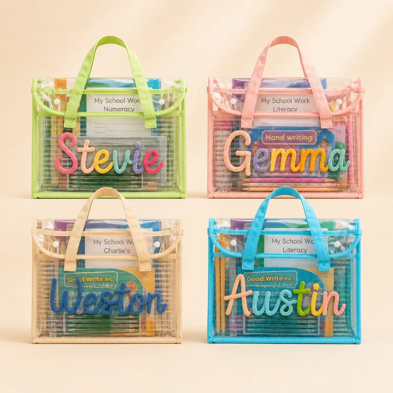 MamaRaya Personalized School Folder with Pouch, clear A4 folder with handle and custom name