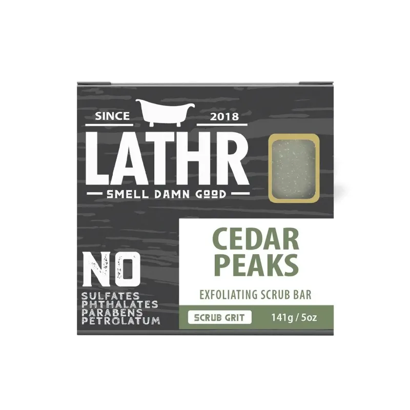 LATHR Cedar Peaks Soap Bar with volcanic sand exfoliating texture