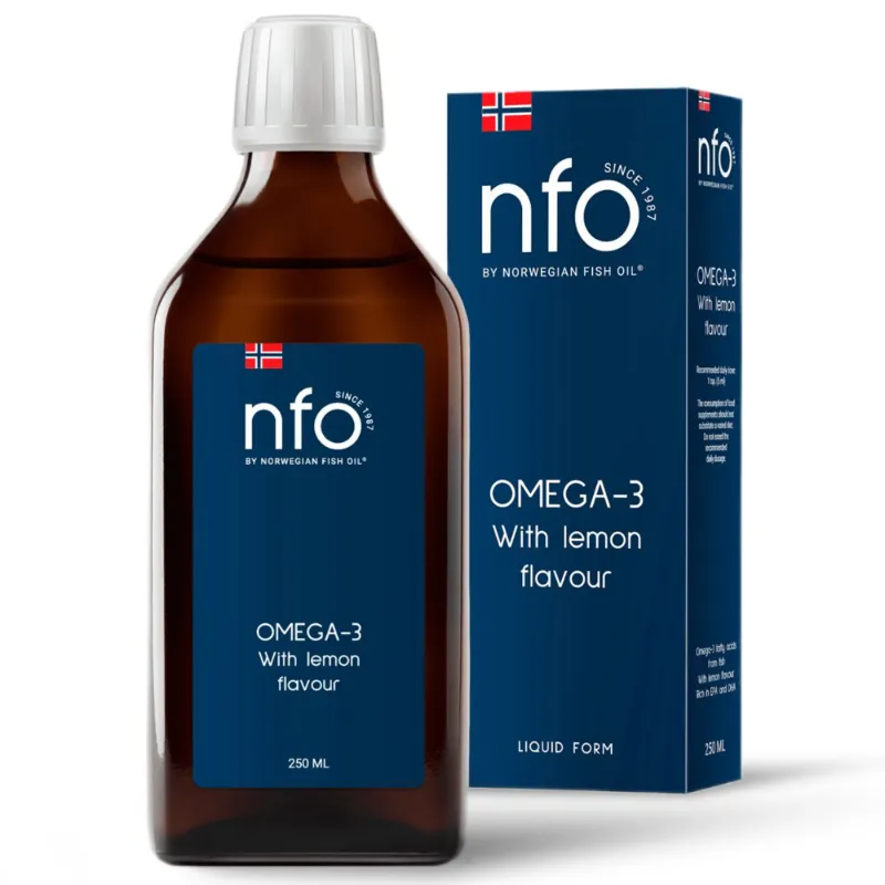 NFO Liquid Omega-3 Lemon 250ml bottle