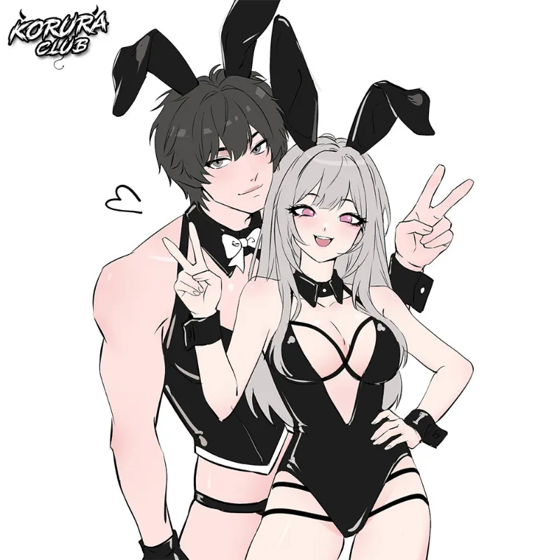 Koruraclub Bunny Couple Cosplay Costume CP03 in black PU leather for couples